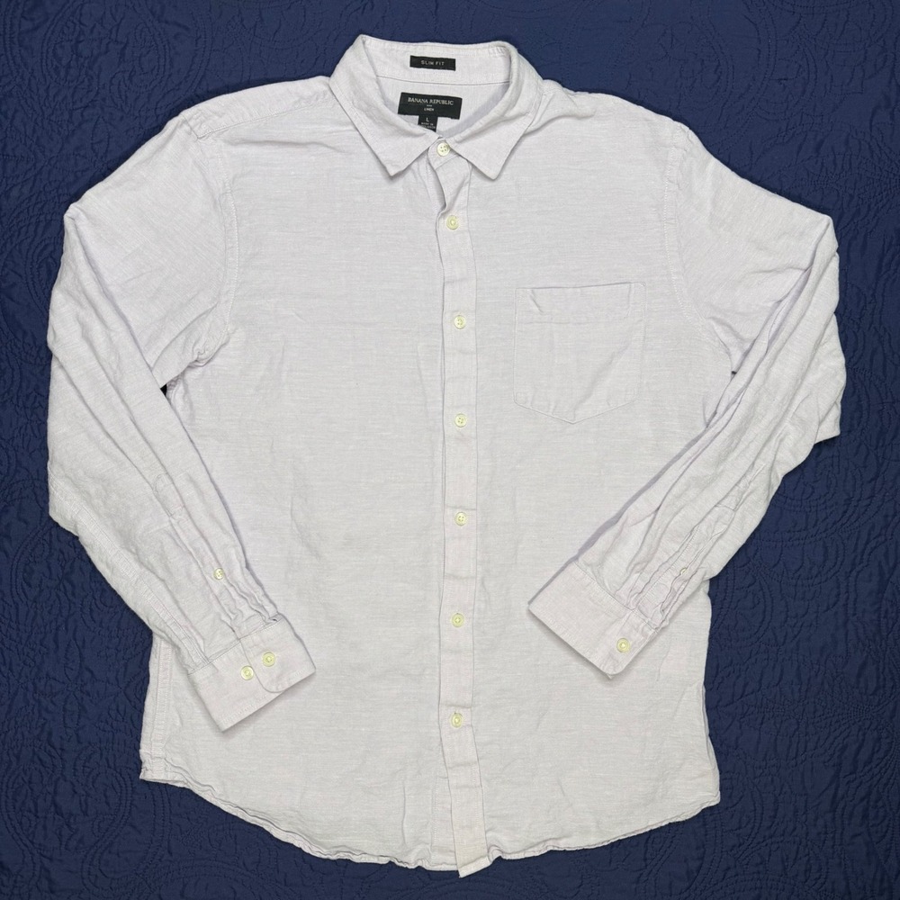 Banana Republic Linen Shirt Slim Fit Long Sleeve Lavender Purple Mens L Preppy